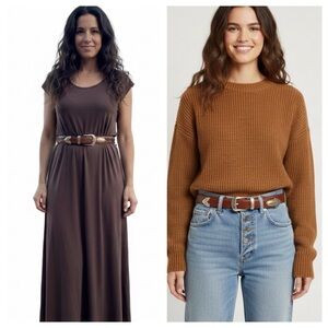 Fossil Brown braided leather concho silver tone accents belt